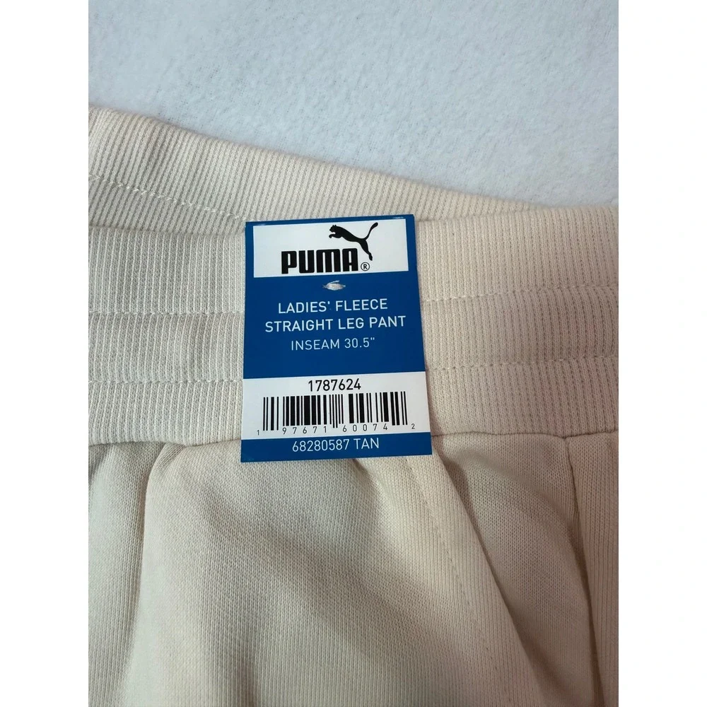Puma Ladies Fleece Straight Leg Pants Tan Beige Gold Logo 1787624 L